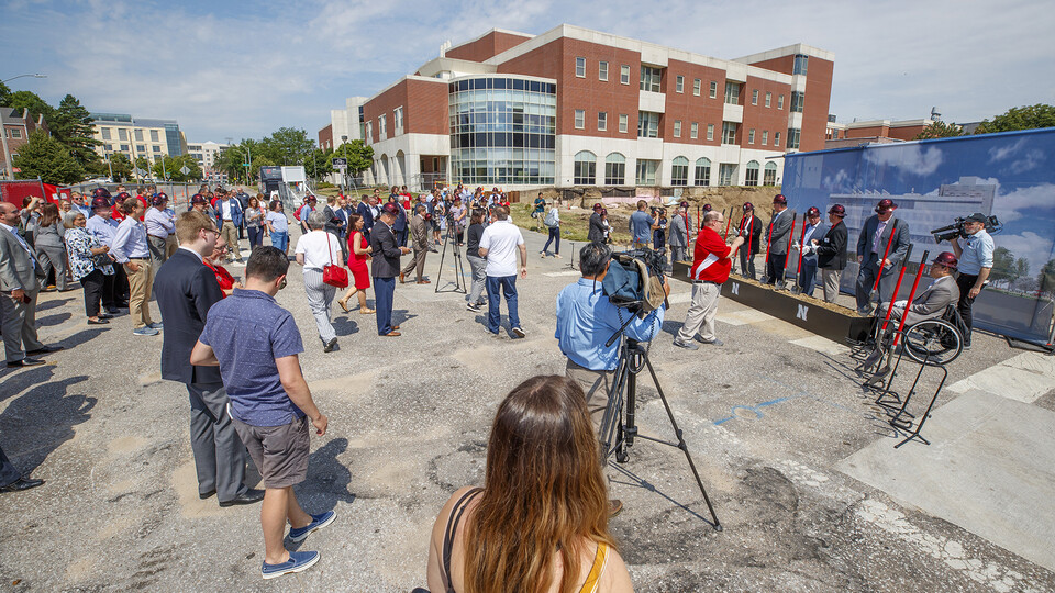 More than 100 Huskers — including donors, current students and campus leaders — attended a June 28 groundbreaking for the University of Nebraska–Lincoln’s privately-funded, $97 million Kiewit Hall.