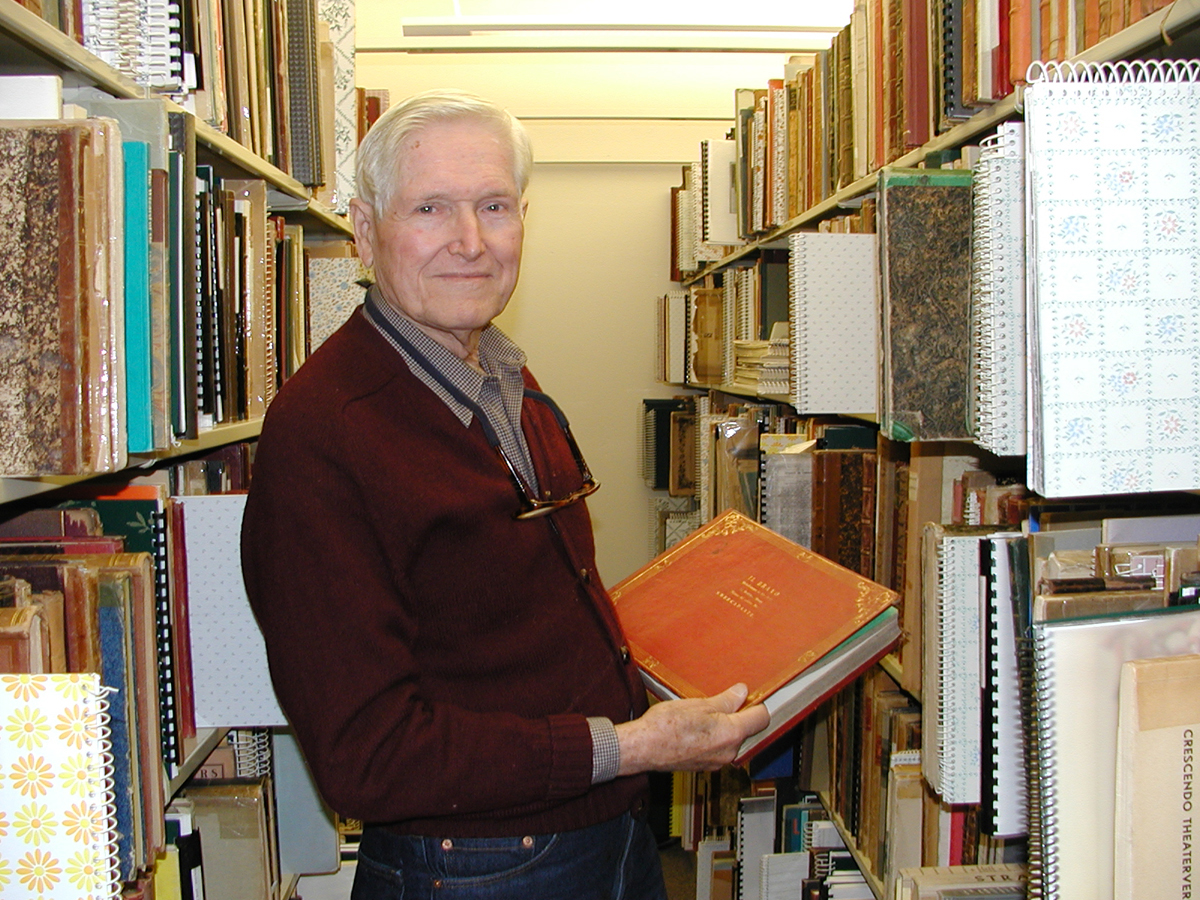 Jack Rokahr (1922-2021) installing his collection in the Music Library