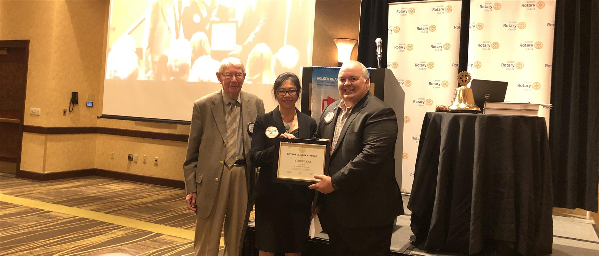 Dr. Martin Massengale and President Eric Drumheller presented the 2021 Miller Math Award to Yvonne Lai.