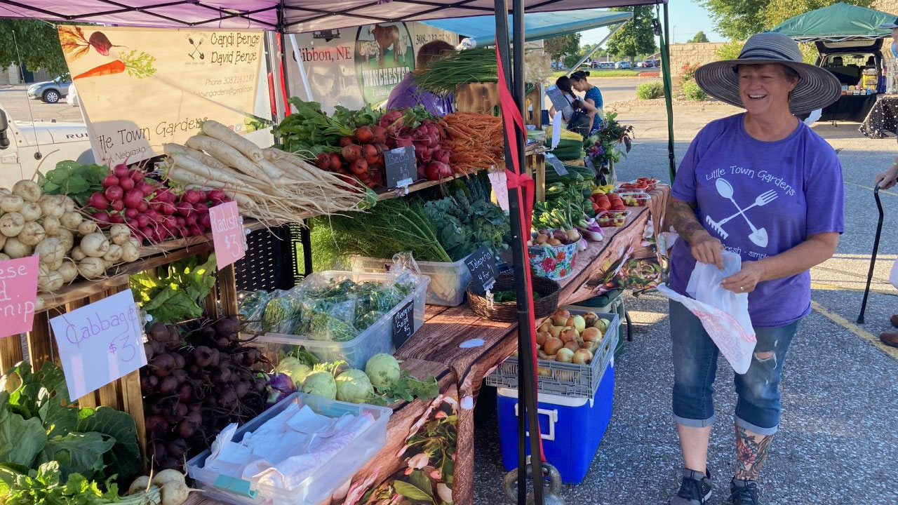 Candi Benge owner of Little Town Gardens, vends at the Kearney Area Farmers' Market, one of the only farmers' markets in Nebraska who accepts SNAP/EBT benefits.