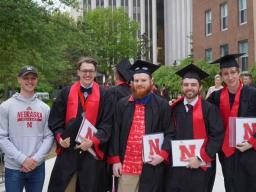 The UNL students involved in the capstone project, on graduation day. Order from left to right: Evan, Josh, Dan, Daniel, and Conner.