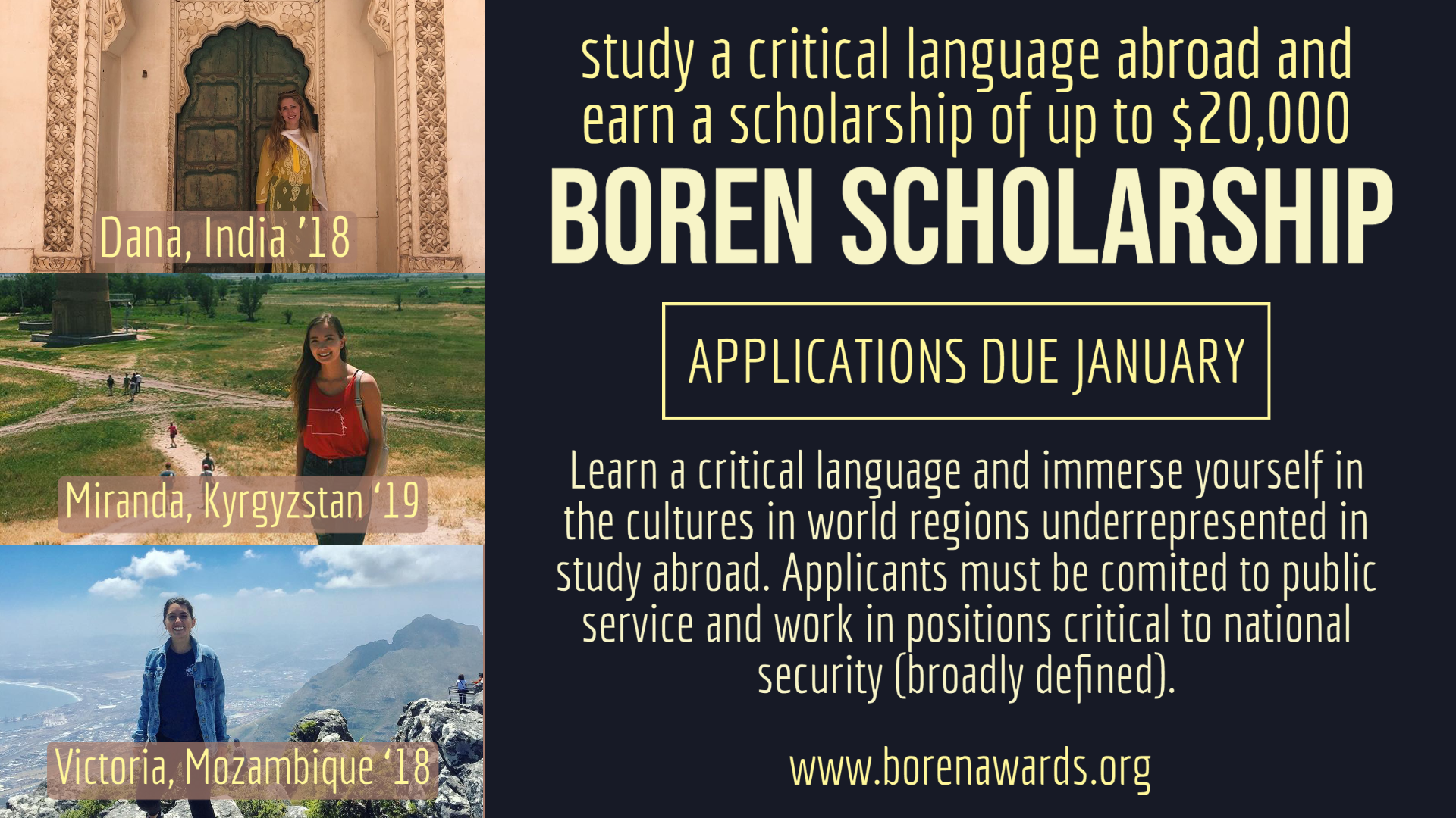 Boren Awards to study a Critical Language Abroad
