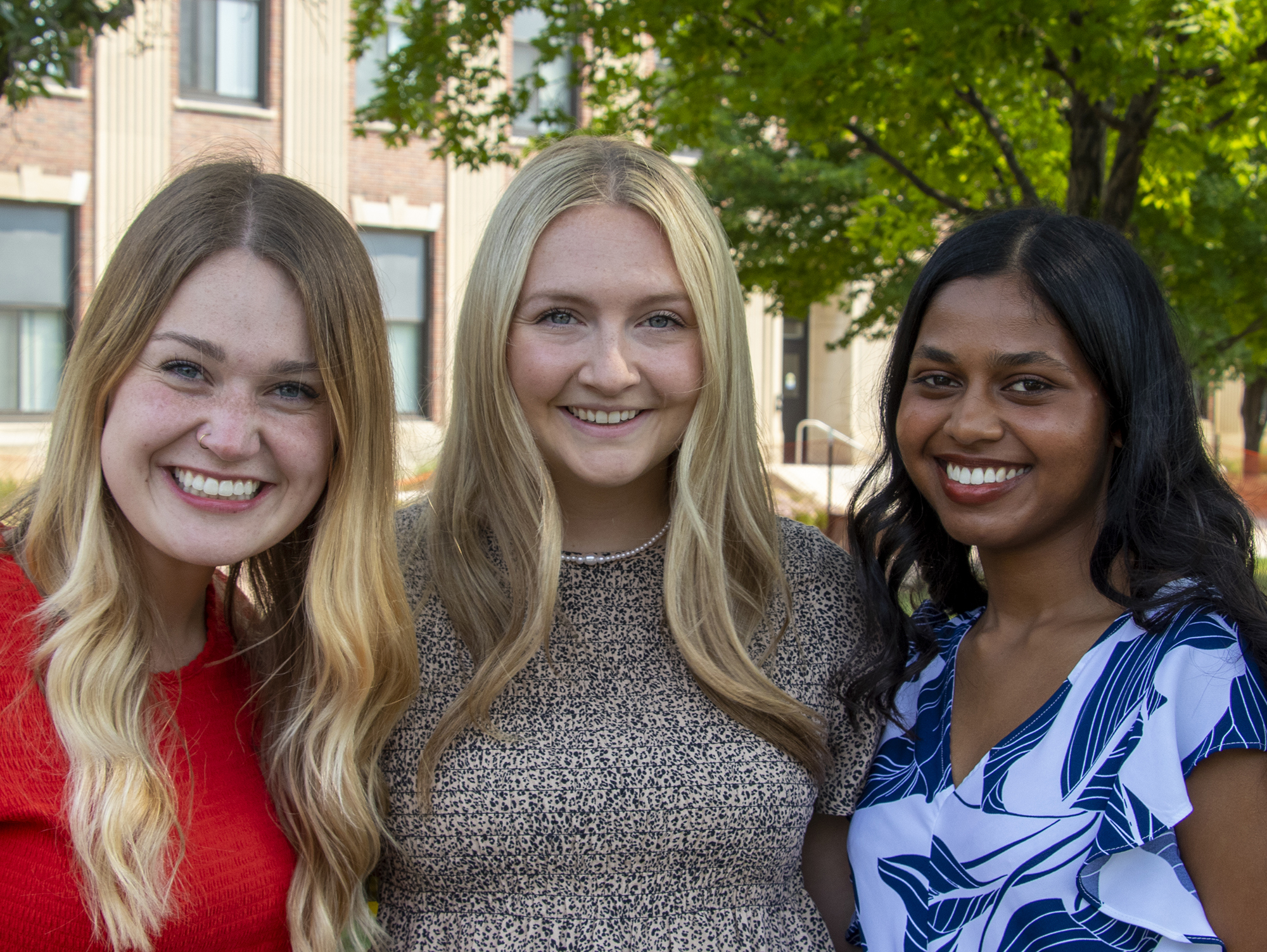 (Pictured left to right) Lydia Nielsen, Natalie Henton, and Aiswary Ganapathy Devendra Rajan are the university's Counselors-in-Residence for the 2021-22 academic year.