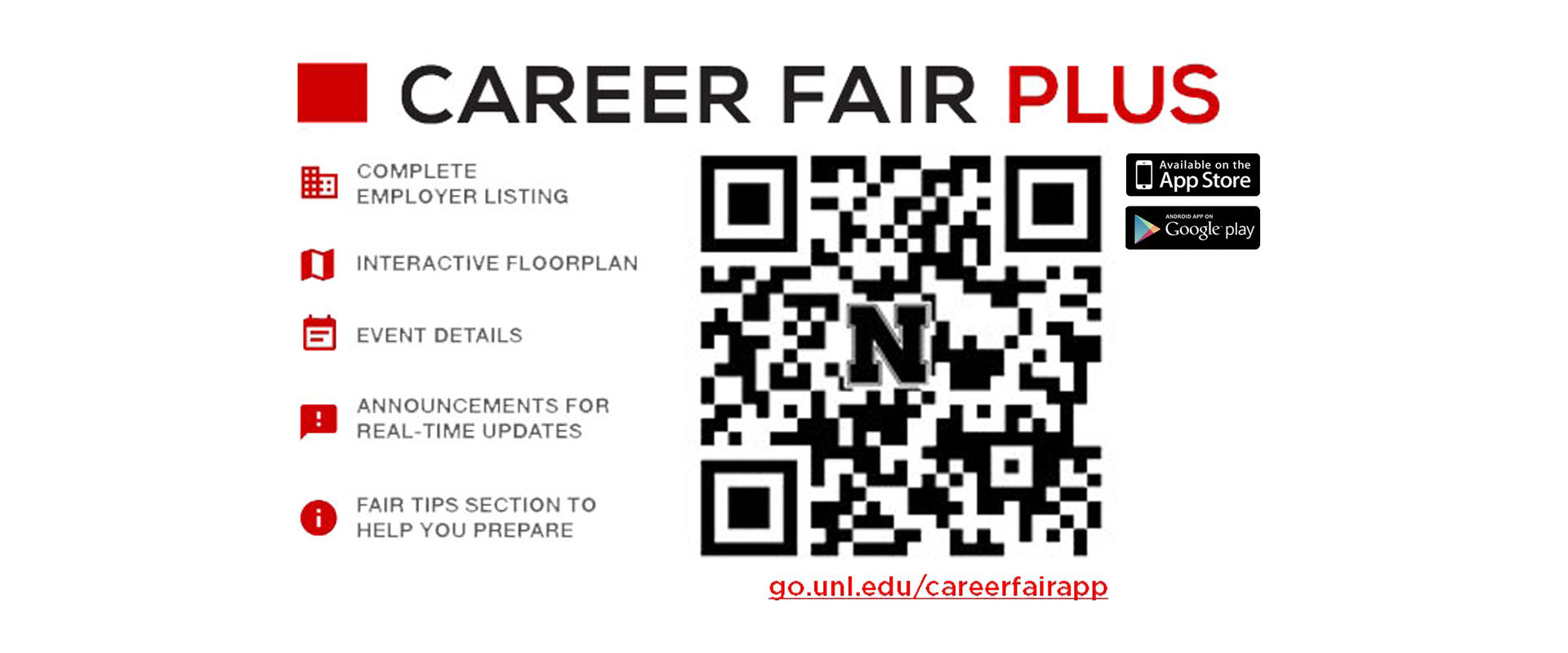 Image contains a QR code to download the career fair plus app. This app can also be downloaded by clicking the link on the article.