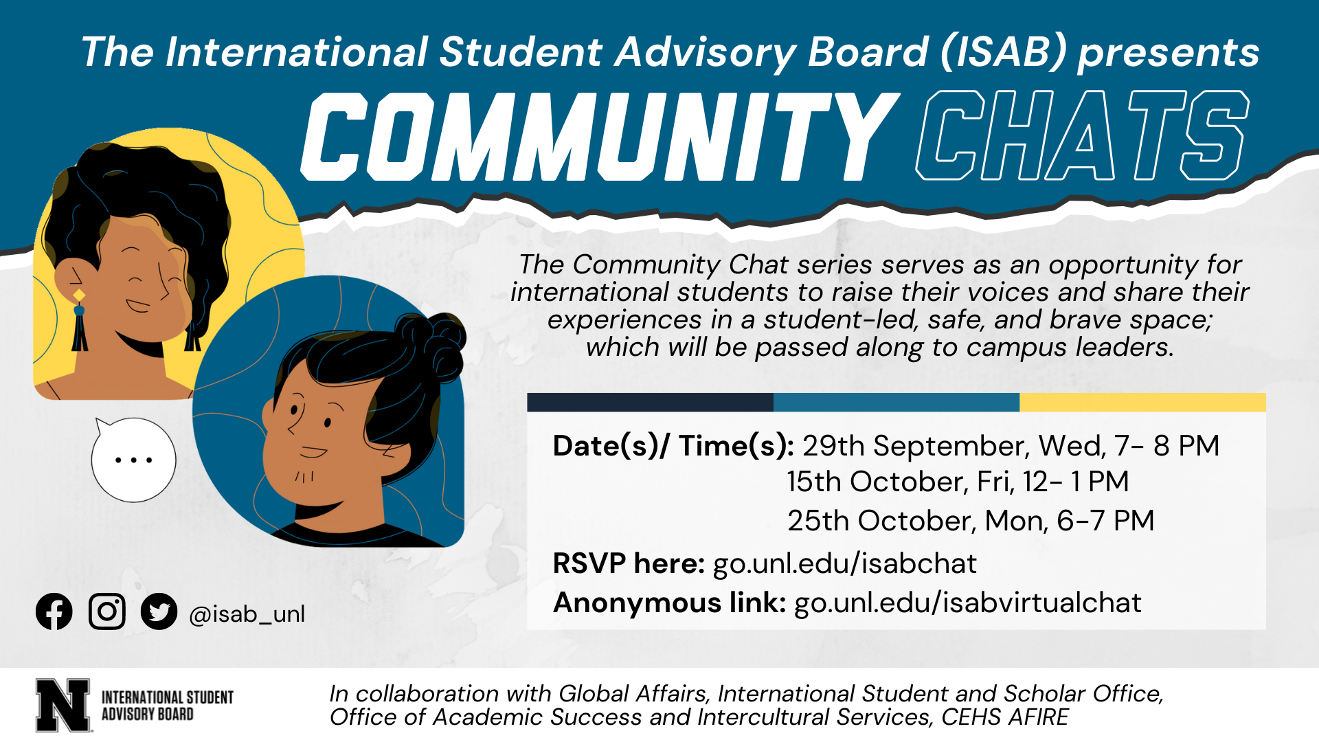 Poster for the Community Chat Series
