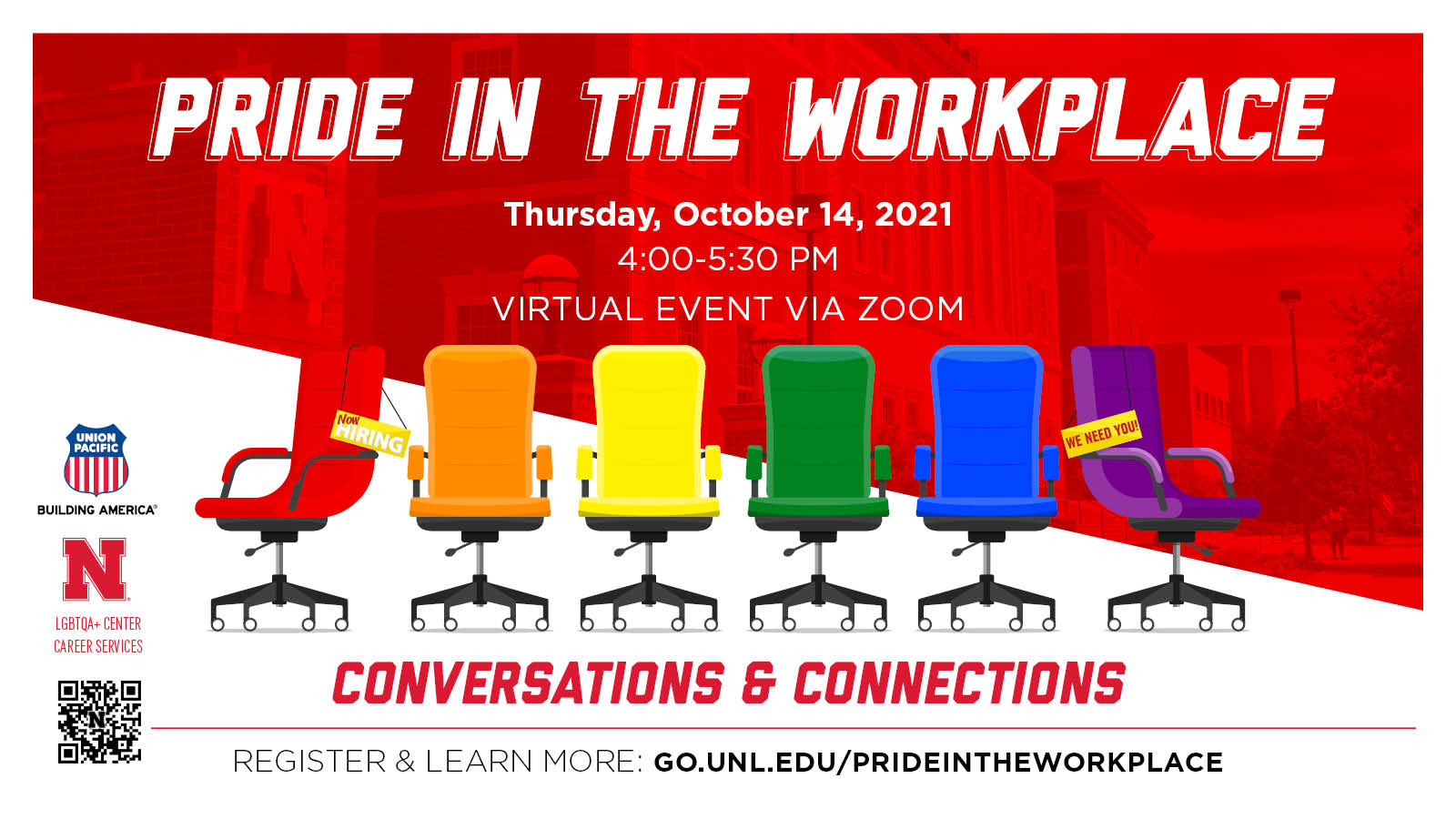 UNL University Career Services and the UNL LGBTQA+ Resource Center invite you to Pride in the Workplace, a virtual event where LGBTQA+ students, allies, and employers can create connections and talk about workplace inclusion.