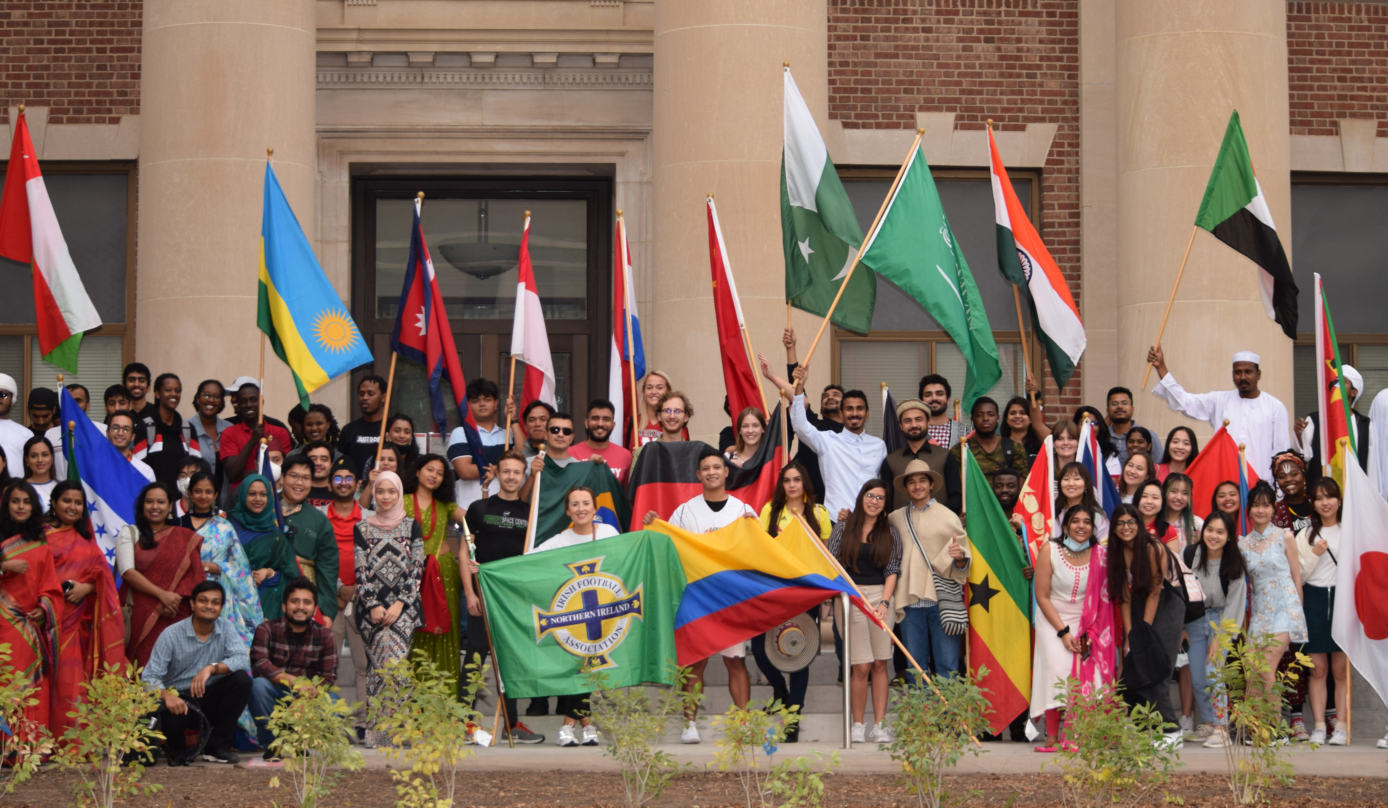 International students from around the countries held their home country flags in Homecoming 2021 ©Office of Global Strategies.