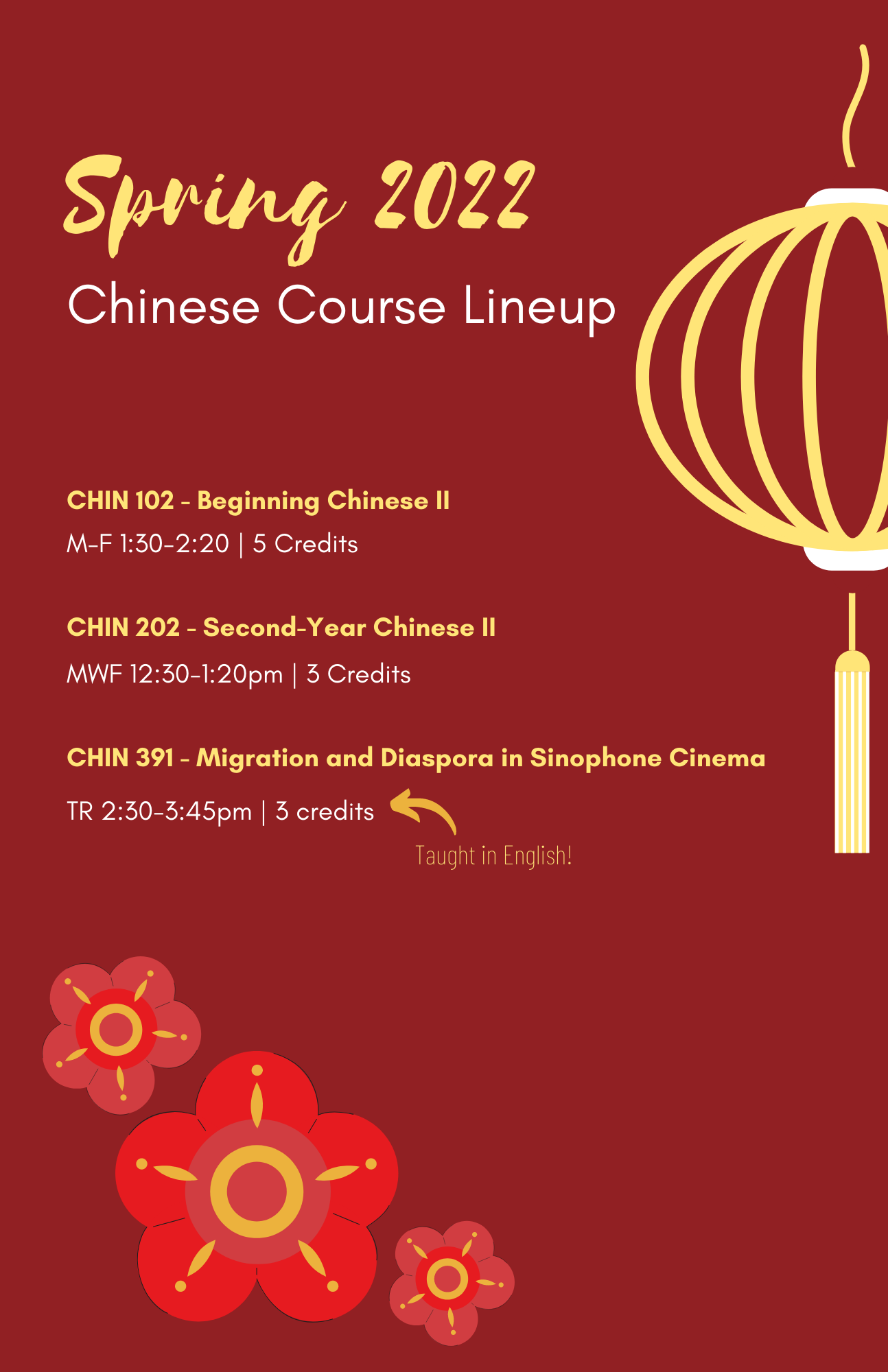 Spring 2022 Chinese Course Lineup