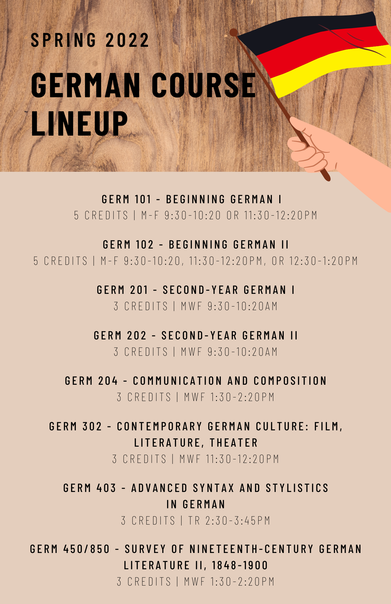 Spring 2022 German Course Lineup