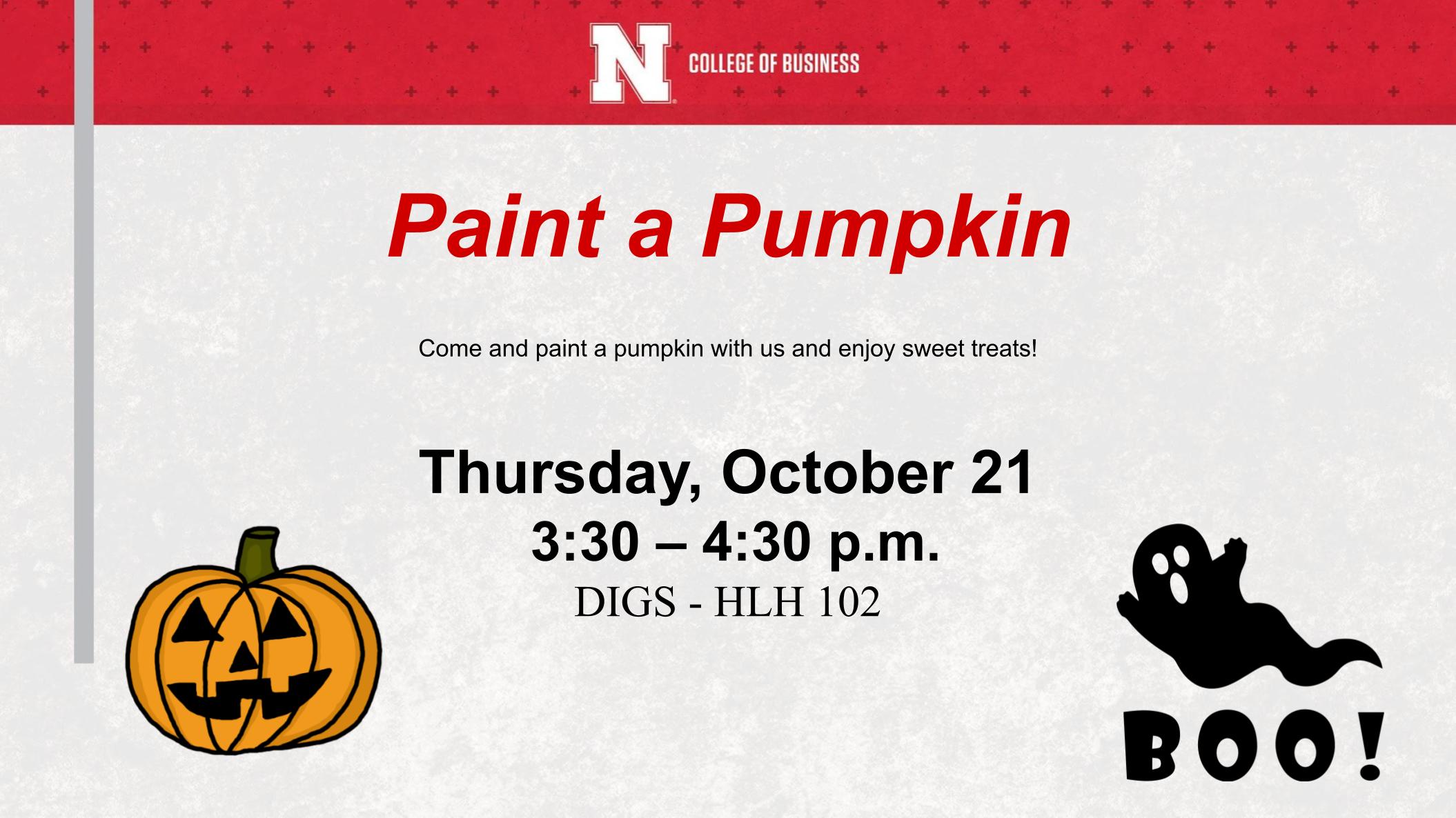 Paint a Pumpkin night on Thursday October 21 from 3:30 - 4:30 p.m.