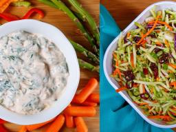 (L–R) Low-Fat Spinach Dip And Broccoli Slaw With Cranberries