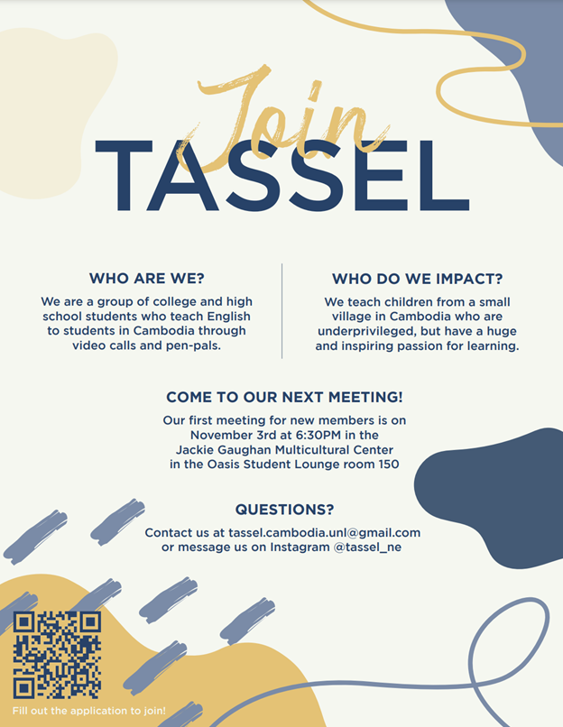 Come learn more about TASSEL at our next meeting! Contact us if you have any questions or concerns.