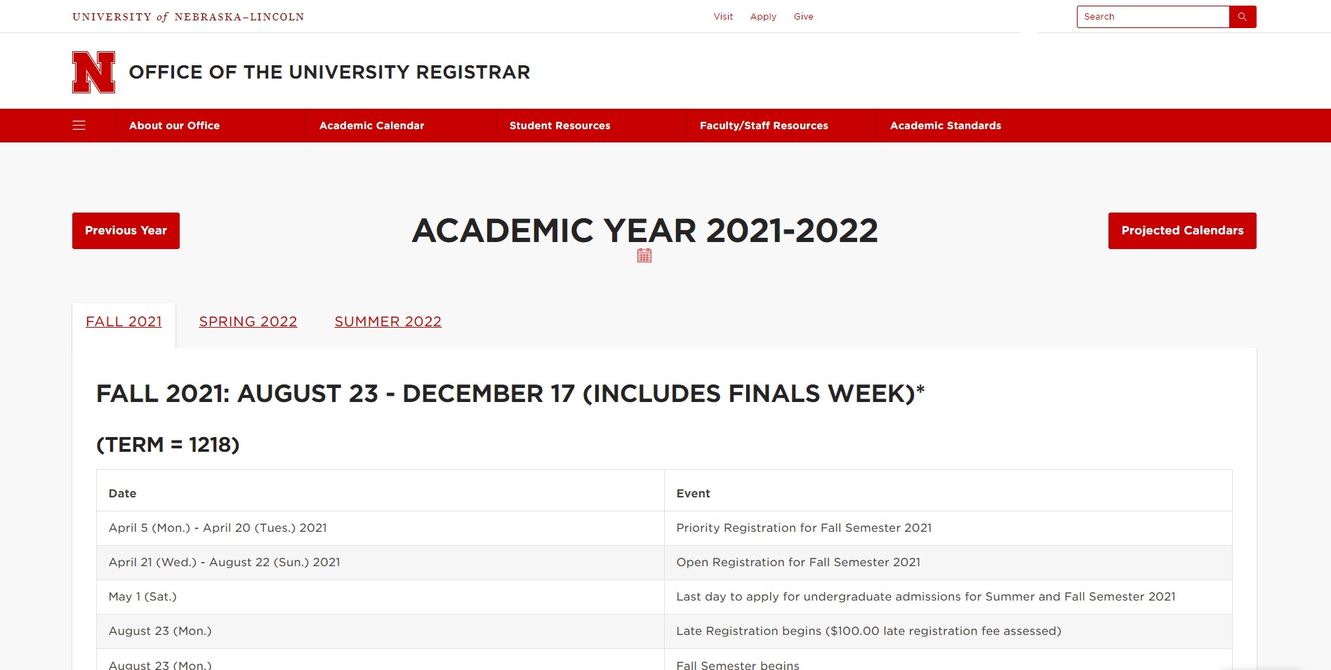 Academic Calendar Announce University of NebraskaLincoln