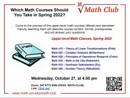 Math Club: Spring 2022 Course Preview Event