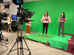 Anchors Kloee Sander, left, and Hallie Gutzwiller prepare for the "Nebraska Nightly" show open.