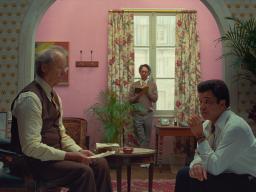Bill Murray, Wally Wolodarsky and Jeffrey Wright in “The French Dispatch.” [Searchlight Pictures]