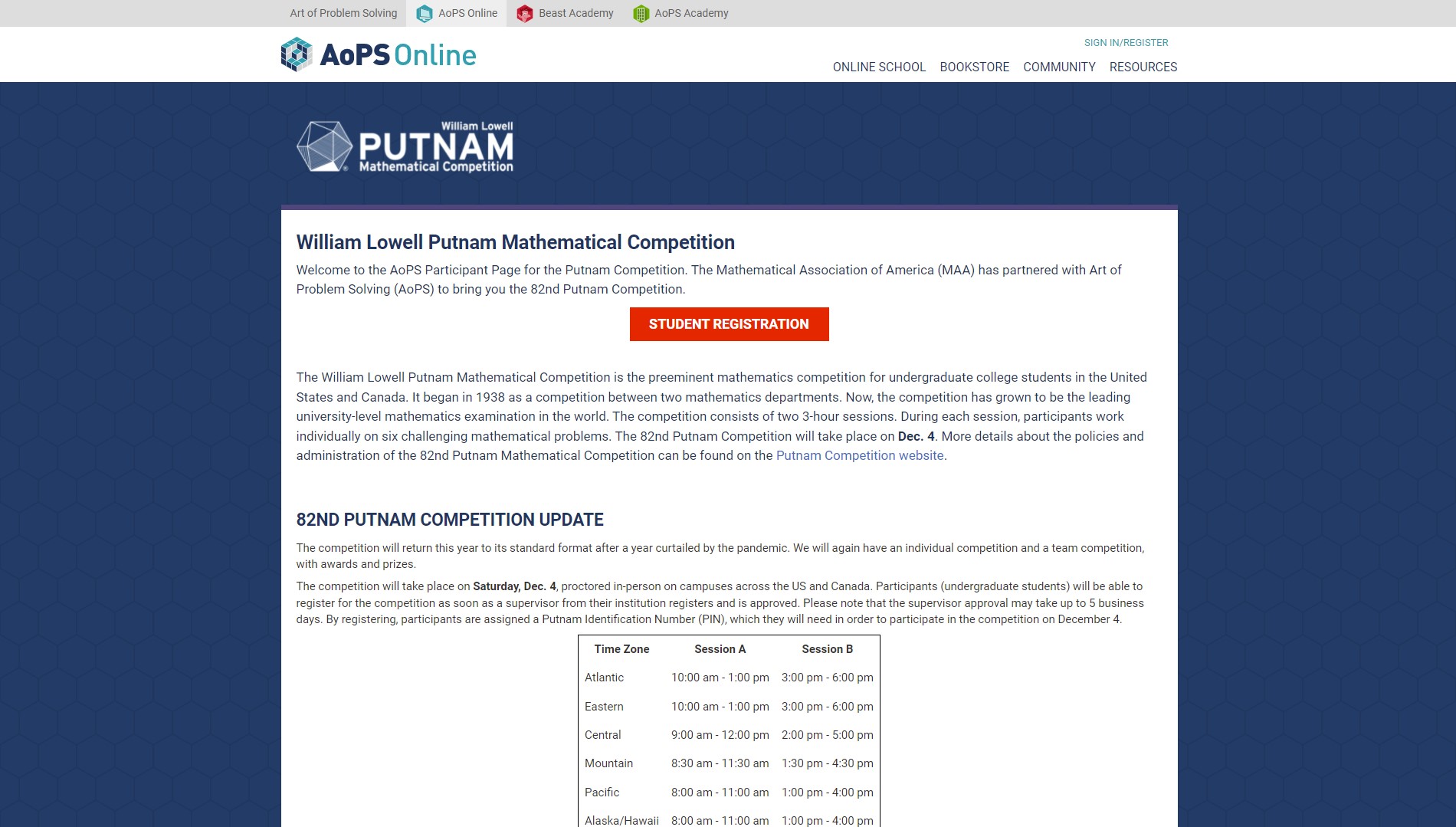 Putnam Exam Registration