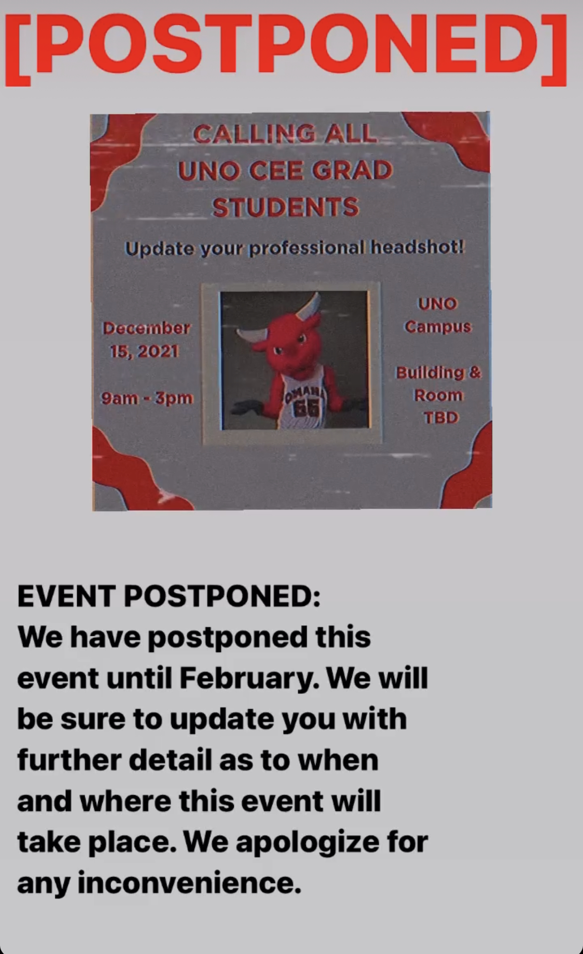 Postponed- Omaha Headshots for CEE Graduate Students