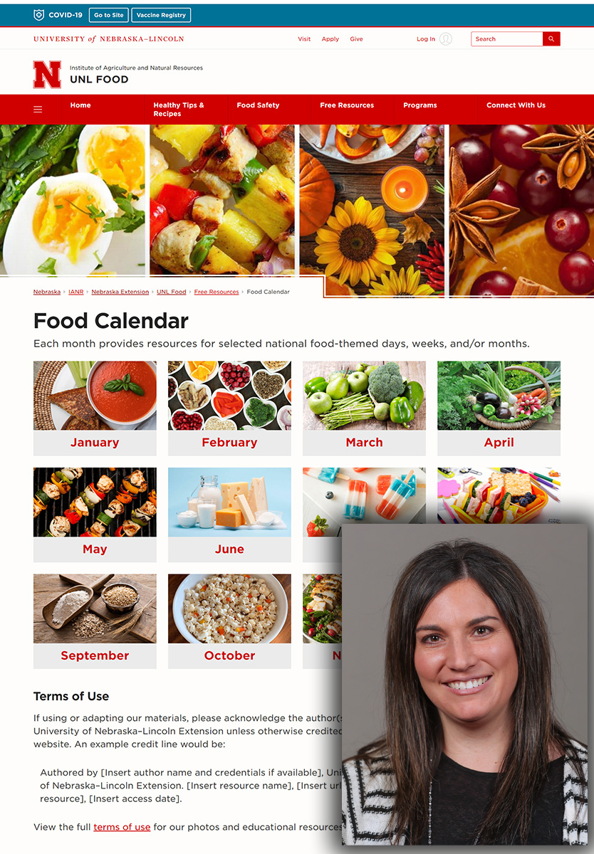 Screenshot of the Food Calendar as food.unl.edu, with Extension Educator Kayla Colgrove.