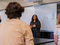 Dr. Ortiz weaves conversations about racial and socioeconomic disparities into her epidemiology courses to broaden students’ perspectives. (Image credit: Diana Ortiz)