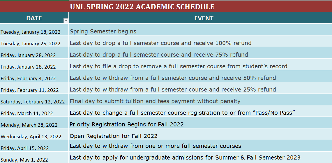 Ferris Academic Calendar 2022 Spring Schedule | Announce | University Of Nebraska-Lincoln