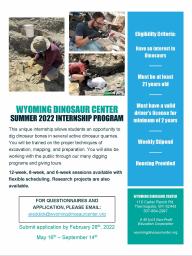 Wyoming Dinosaur Center Summer 2022 Internship Program