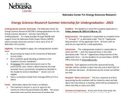 Summer Internship Applications deadline extended for Nebraska Energy Sciences Research Center (NCESR)