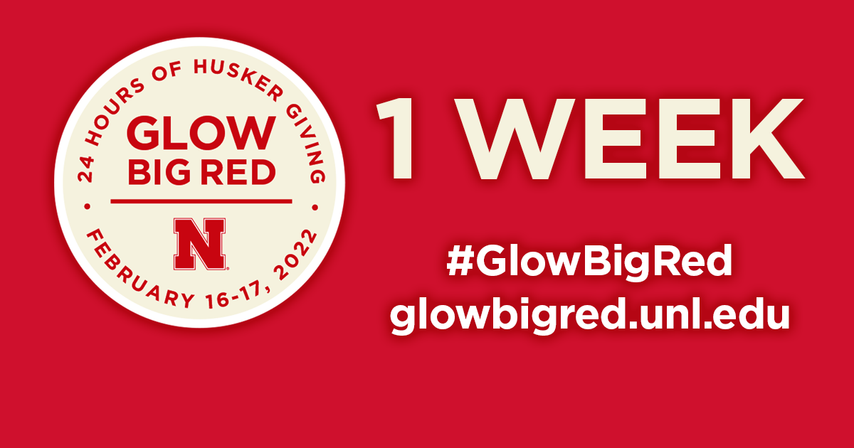 You can start the official One Week countdown right now! That's because in one week, Feb. 16 starting at noon,  Glow Big Red — 24 Hours of Husker Giving 2022 will commence.