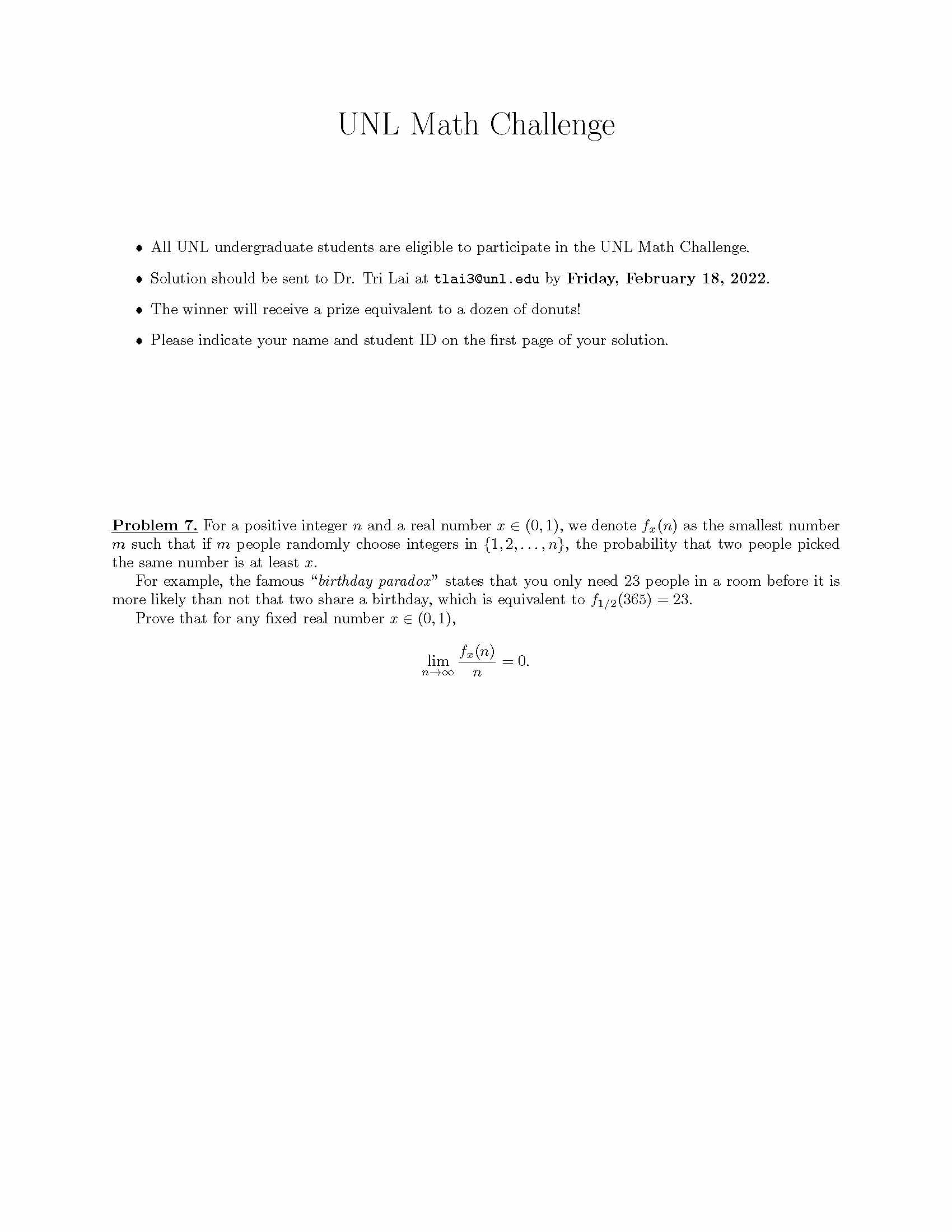 UNL Math Challenge Problem #7