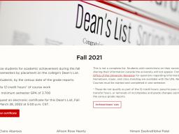 Fall 2021 Dean's List