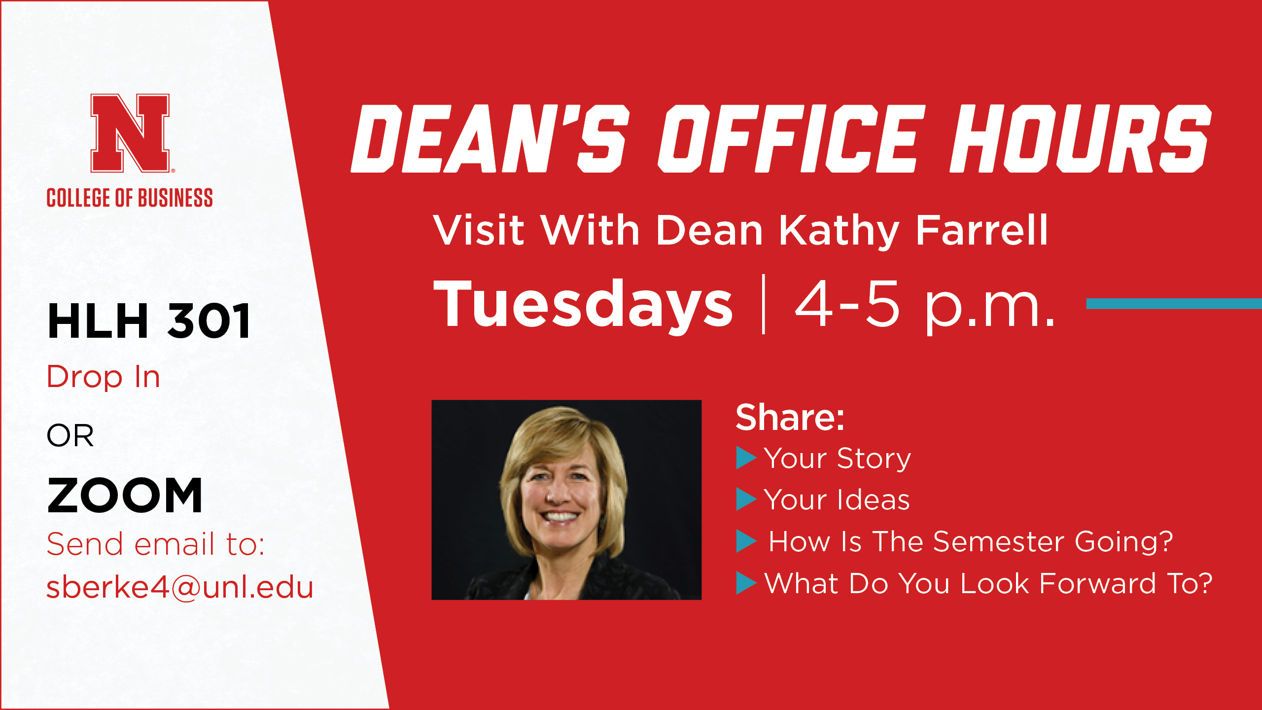 Dean's office hours HLH 301  or via zoom