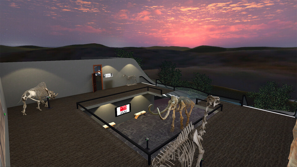 Courtesy image: "Expedition Nebraska: A Natural History VR Experience" begins in a courtyard set within a landscape resembling Nebraska’s Sandhills during a summer sunset.