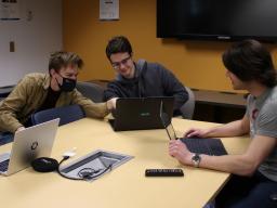 School of Computing Senior Design students (left to right) Cole Vaske, Will Swiston, Cody Binder work on their collaborative project with the Nebraska Water Center.