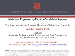 Materials Engineering Faculty Candidate Seminar - Dr. Jamilla Lutif Teixeira