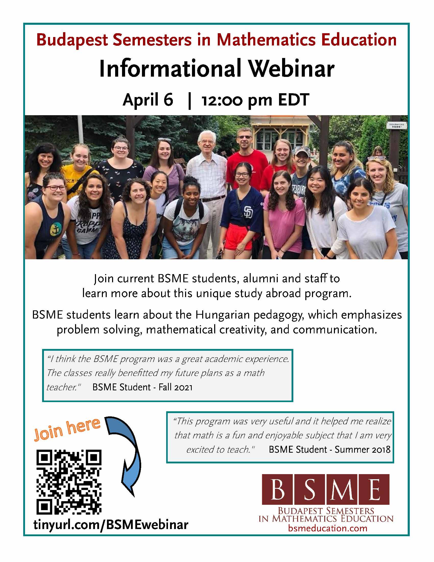 Budapest Semesters in Mathematics Education Webinar