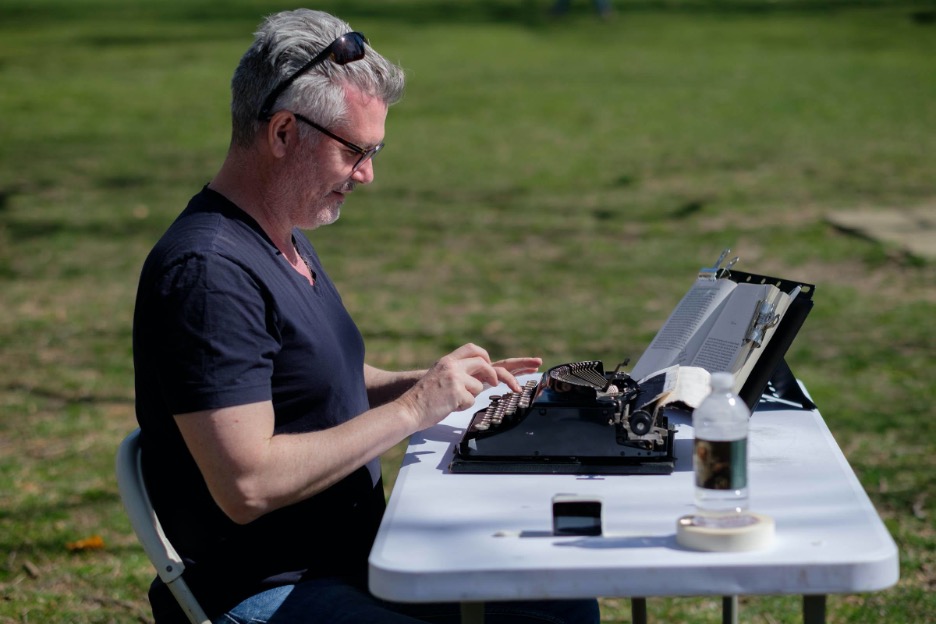 Tim Youd retyping Mary McCarthy’s The Group; 487 pages typed on a Remington No. 3; Vassar College, Poughkeepsie, NY, April – May 2018. Photo by Mariana Vincenti for The New York Times