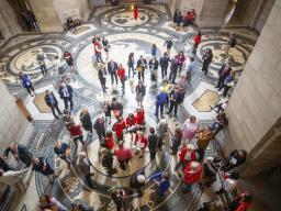 Participants fill the rotunda as they wait to speak with senators during I Love NU Day on March 27, 2019. The advocacy event will be held March 23 at the Nebraska State Capitol. [Craig Chandler | University Communication]