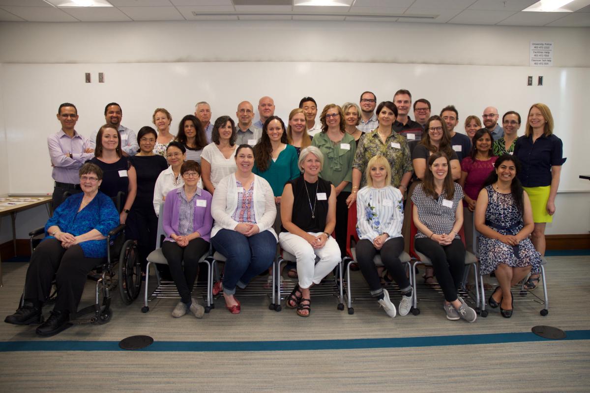 Group photo of instructors who attend the Institute for Online Teaching in 2018.