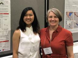 Joevy Sum (left), the 2021 awardee of the Ngaruiya Family Fund for Undergraduate Research scholarship, stands with her research mentor, Kristi Montooth.