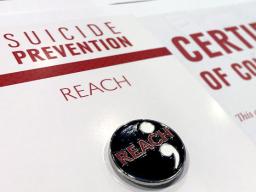 REACH Suicide Prevention lapel pin and certificate of completion given to participants who attend the in-person 90-minute training.