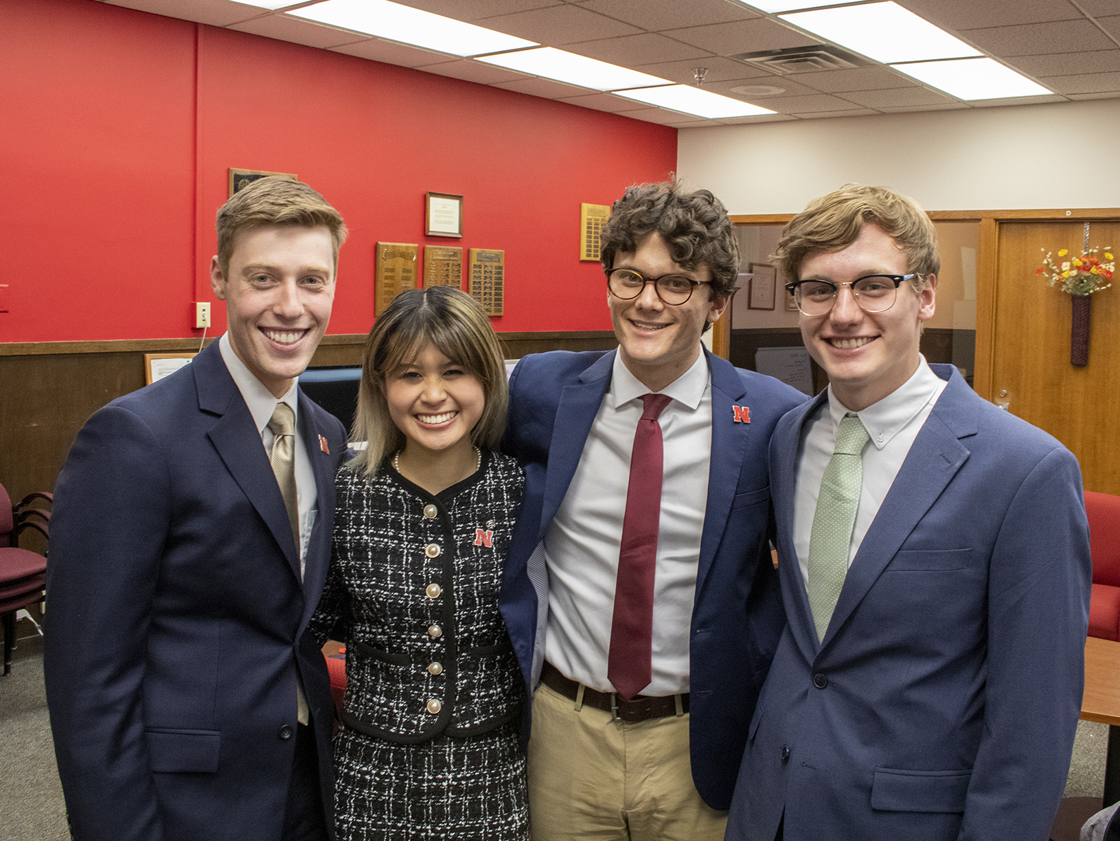 From left to right: Jacob Drake, Christine Trinh, and Alec Miller, with Paul Pechous.  
