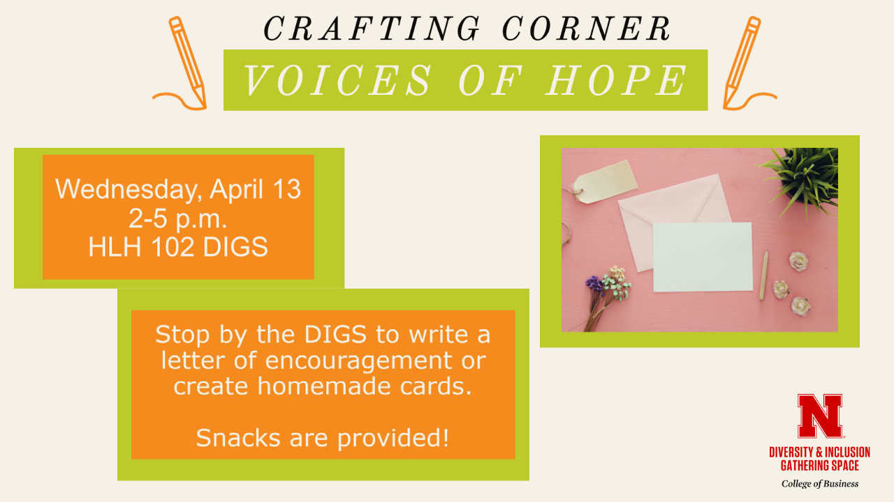 Crafting Corner: Voices of Hope | Wednesday April 13 from 2-5 p.m.