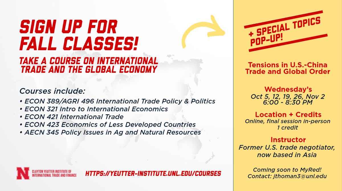 Special 1 credit pop-up this fall! “Tensions in U.S.-China Trade and Global Order