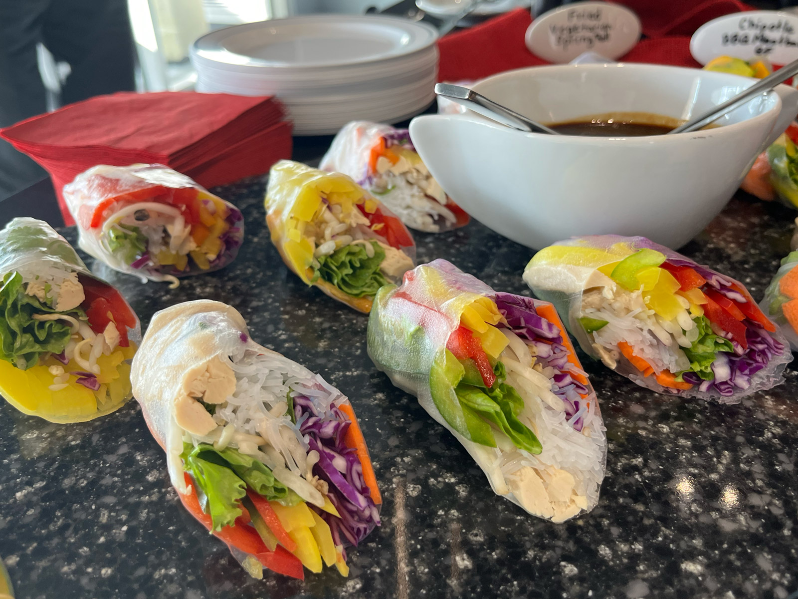 Vegetable spring rolls crafted by University Catering for an event at the Willa Cather Dining Complex on April 11, 2022.