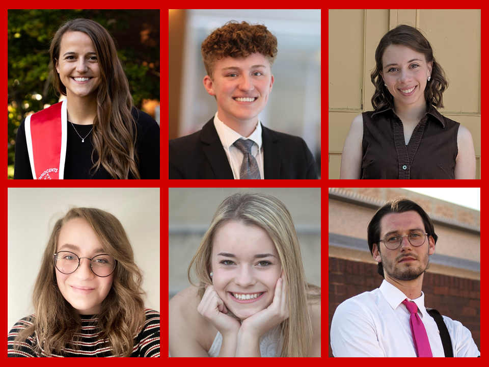 2022 Fulbright Finalists include (top) Leigh Jahnke, Adrian Pilkington and Joanna Walton; (bottom) Laura Jensen, Sarah Brady and Spencer Tessman.