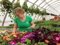 Sarah Wulf, Horticulture Club president, tags plants in preparation for the club's sale May 4–6.