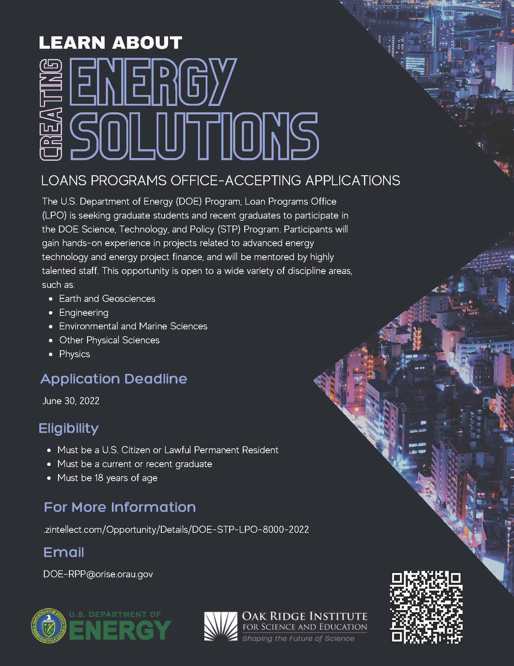 Fellowship Opportunity at the Department of Energy Loan Programs Office