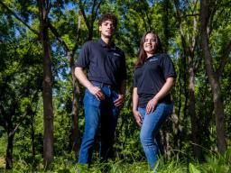 Energy interns (from left) Jadon Basilevac and Awinita Bunner have been working in the Lincoln area this summer. [Craig Chandler | University Communication & Marketing] 