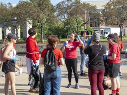 First-year Huskers gather on the Nebraska Union Plaza for the Urban Plunge volunteer project, August 19, 2021. [Mike Jackson | Student Affairs Marketing & Communication]
