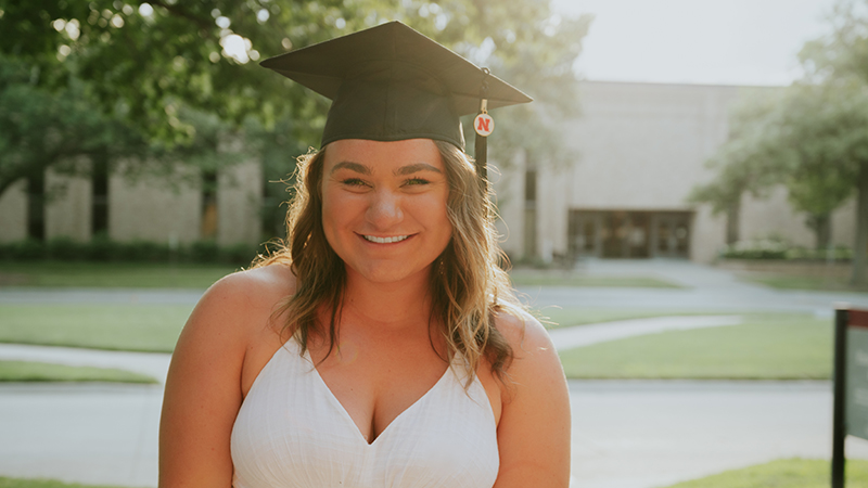 Morgan Register, a member of the AWESM Lab and a first-generation college student, graduated with her Master's degree in Natural Resource Sciences this August. Photo by Iris McFarlin